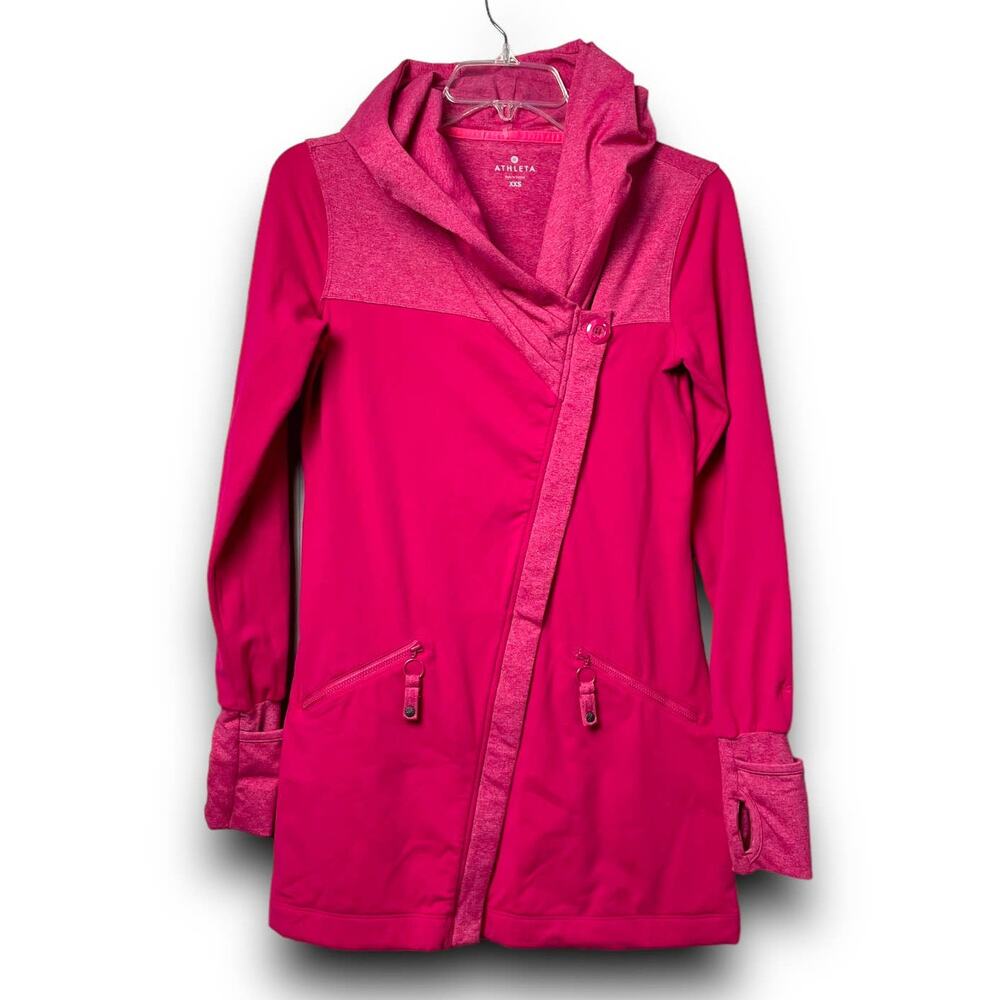 Athleta Scarlett Asymetrical Zipper Hooded Jacket Womens XXS Pink Sweatshirt
